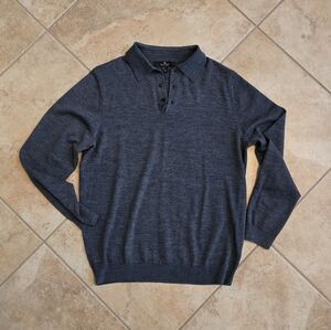 100 % Merino Wool Men's Gray Polo Sweater Size L